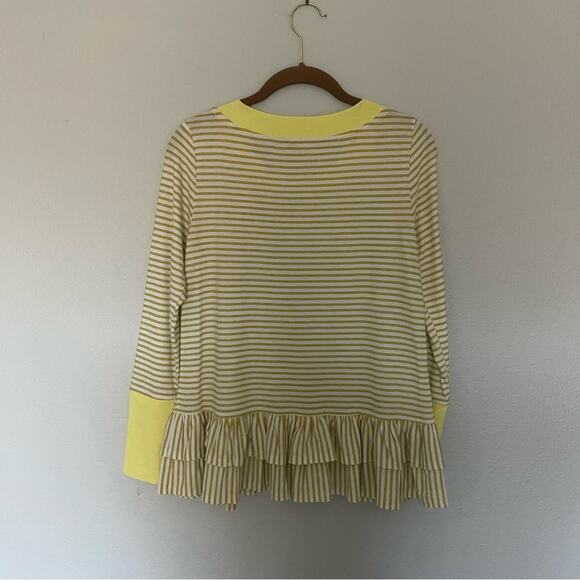 Anthropologie Ella Mara Yellow Striped Top Peplum Ruffles - Picture 3 of 7